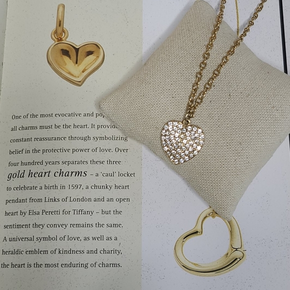 Guess Jewelry - Guess pave heart charm pendant necklace gold tone
